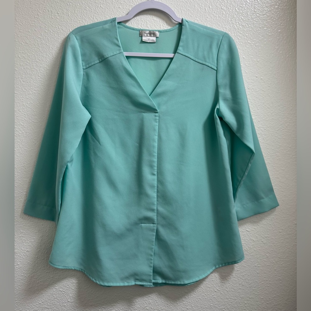 Van Heusen Blouse VNeck 3/4 Sleeve Lightweight Blue Womens Small
